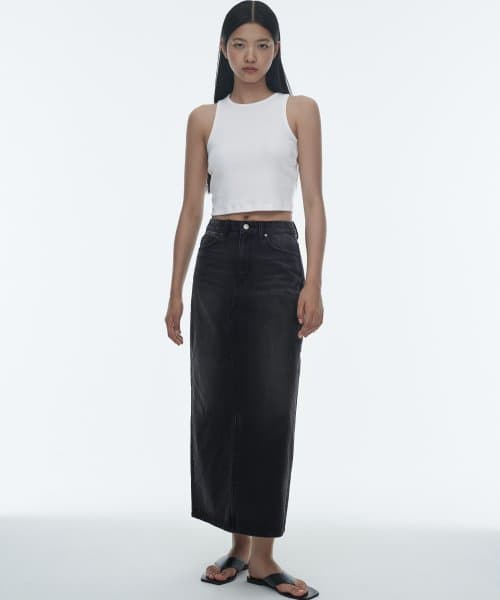 Womens Denim Maxi Skirt [Washed Black]