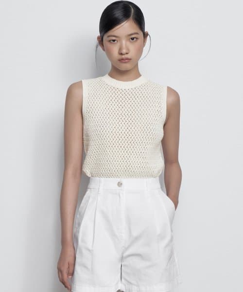 Women's Linen Blend Crochet Sleeveless Top [Ivory]