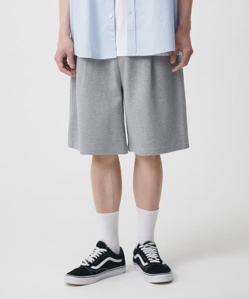 Double Knit One Pleat Wide Sweat Shorts [Melange Gray]