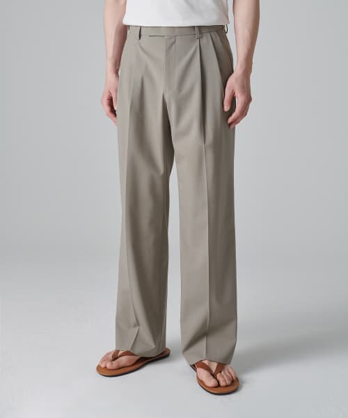 Summer Wool Two-Tuck Wide Hidden Banding Slacks [Light Beige]