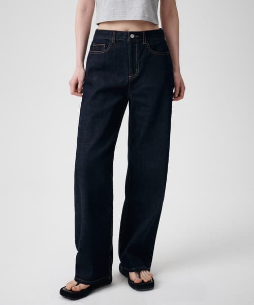 [Cooltandard] Women's Wide Denim Pants [Deep Indigo]