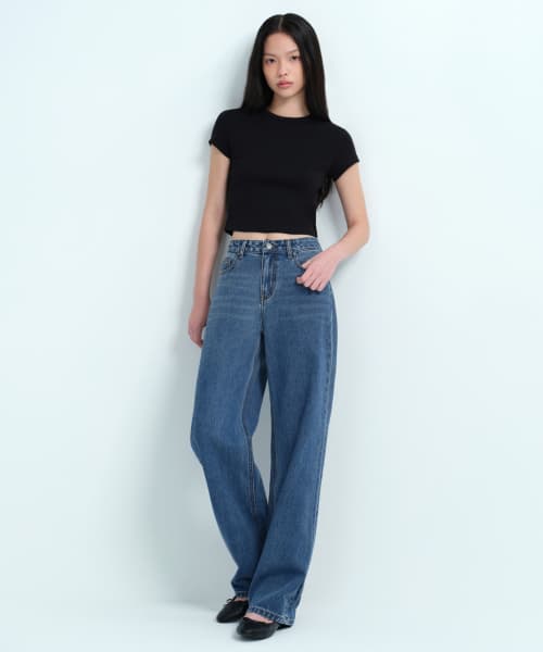 Women's Low Rise Wide Denim Pants [Medium Indigo]