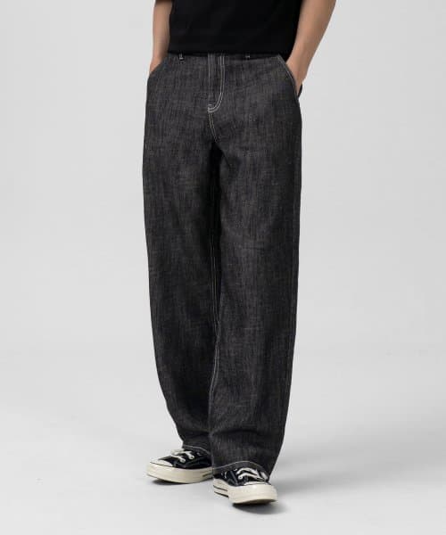 Natural Linen Denim Wide Pants (WASHED BLACK)