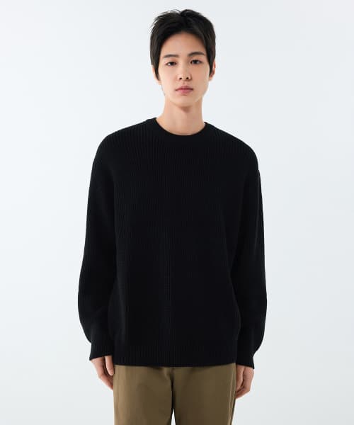 Cotton Ribbed Crew Neck Knit [Black]