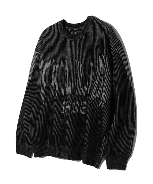 Washable Two-Tone Crewneck Graphic Knit (BLACK)
