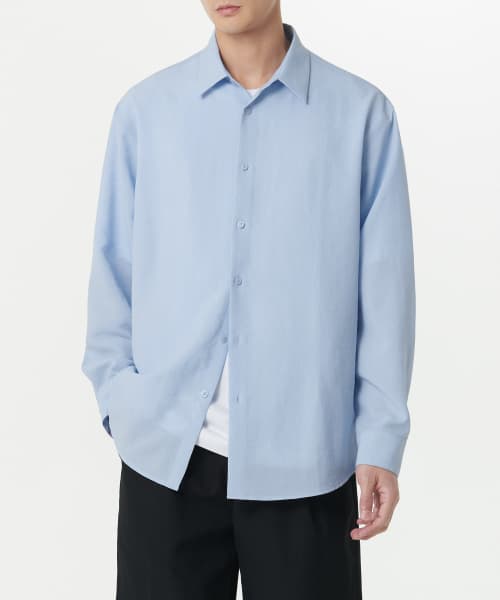 Relaxed Linen-Like Shirt [Sky Blue]