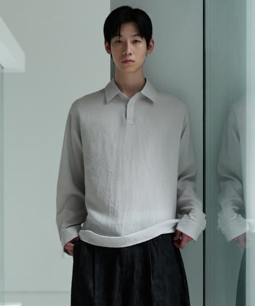Relaxed Linen-Like Tunic Shirt [Light Warm Gray]