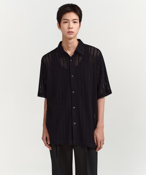 Relaxed Crochet Short Sleeve Shirt [Black]