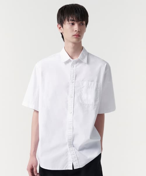 Relaxed Washed Poplin Short Sleeve Shirt [White]