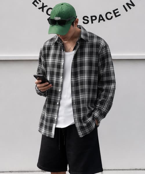Oversized Forest Check Shirt - Black