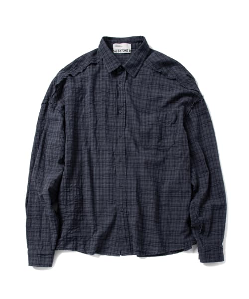 Cut Off Grunge Check Shirt - Midnight Blue