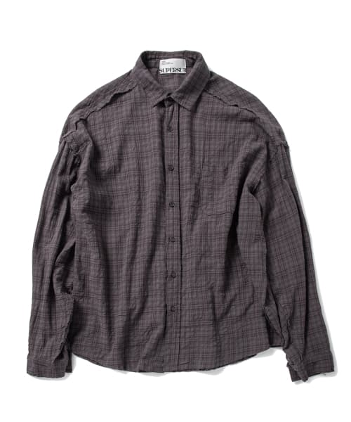 Cut Off Grunge Check Shirt - Ash Purple