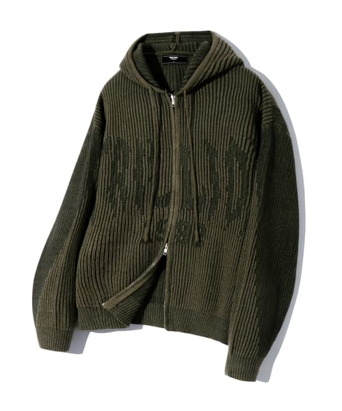 Washable Two-Tone Hooded Zip-Up Graphic Knit (KHAKI)