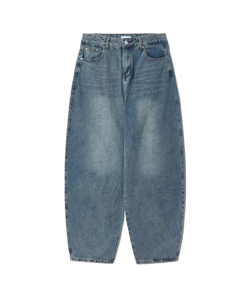 87-STAN047 Balloon Fit Washed Wide Denim Pants Vintage Blue