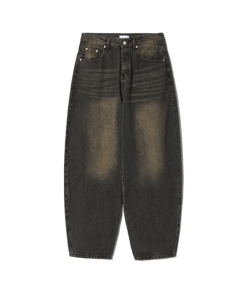 87-STAN047 Balloon Fit Washed Wide Denim Pants Vintage Black