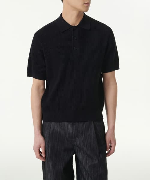 Crochet Knitted Polo Shirt [Black]