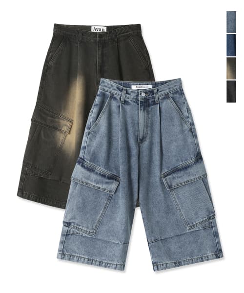 Side Big Denim Shorts - 4COL