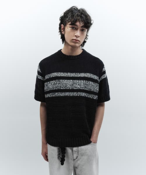 Stripe Crewneck Knit BLACK