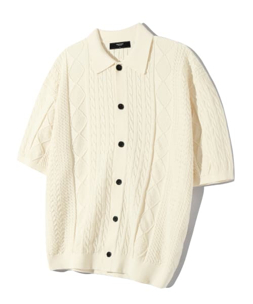 Washable Cable Half Sleeve Button Up Knit (CREAM)
