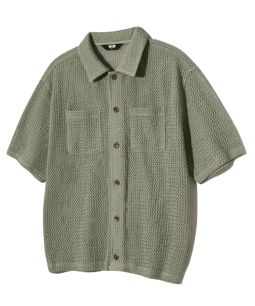 Oversized Crochet Net Collar Short Sleeve Knit (KHAKI)