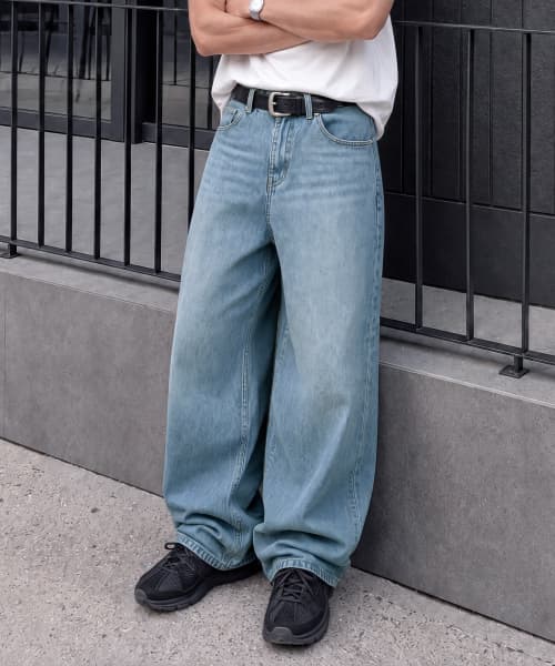 Damage Washed Denim Pants - Sky Blue