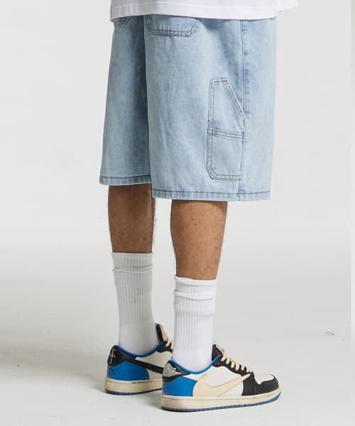 Bermuda Carpenter Short Denim Pants with Elastic Band in Light Blue