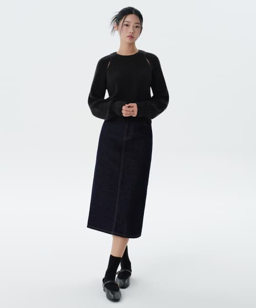 Womens Denim Midi Skirt [Deep Indigo]