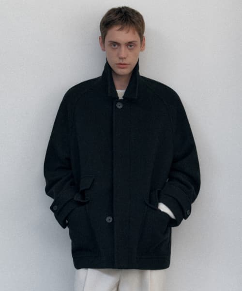 Wool Blend Oversized Half Balmacaan Coat [Black]