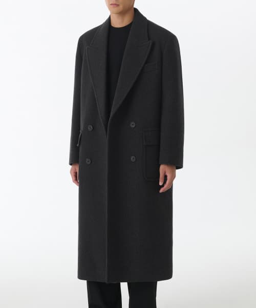 Wool Blend Daddy Shoulder Long Polo Coat [Charcoal Gray]