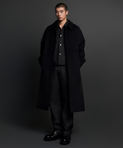 Cashmere Blend Oversized Minimal Balmacaan Coat [Black]
