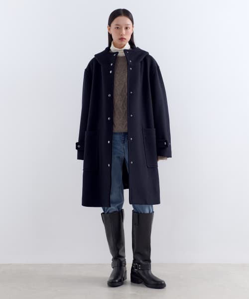 Womens Wool Blend Hooded Coat [Navy]