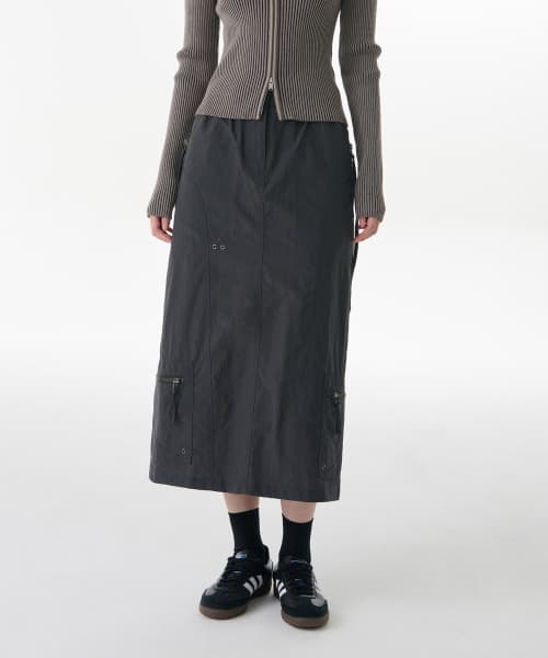 Womens Nylon Ripstop Utility Banding Long Skirt [Dark Gray]