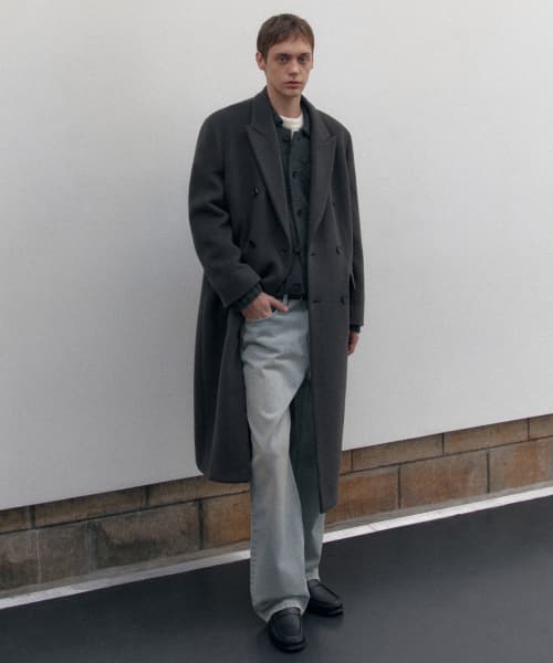 Cashmere Blend Daddy Shoulder Double Long Coat [Gunmetal]