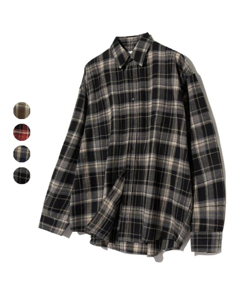 87-STAN081 One Pocket Vintage Oversized Fit Long Sleeve Check Shirt