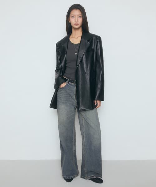 Womens Wide Trapeze Denim Pants [Rusty Blue]