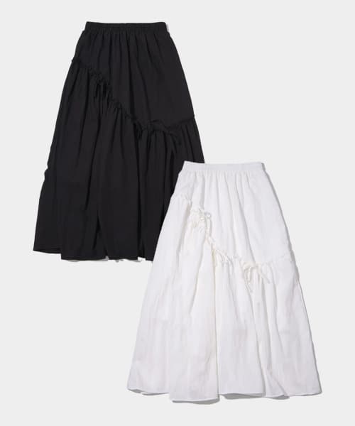 Lace Shirring Ribbon Cotton Banding Long Kankkan Skirt _2COLOR