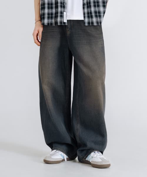 Vintage Cat Washing Wide Denim Pants [Yellow Washing]