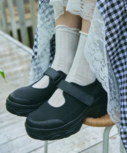 Romita Platform Velcro Mary Jane Shoes Black OZSQGA104B