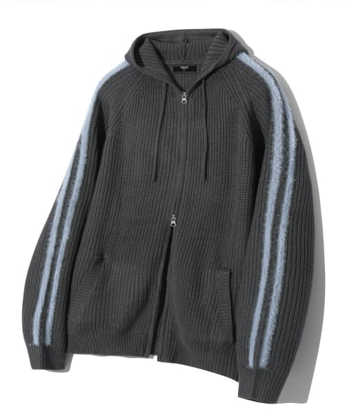 Washable Hairy Brush Track Hooded Zip-up Knit (CHARCOAL)