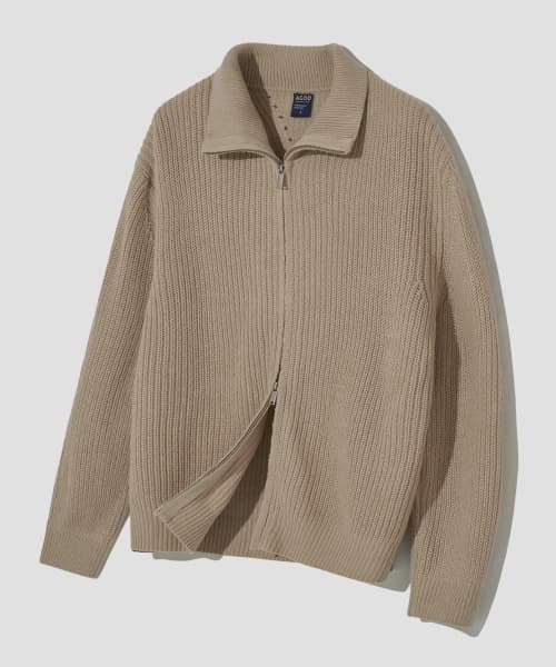 Refined Two-Way Knit Zip-Up [Beige]