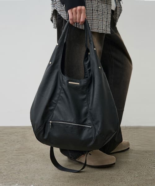 Invision Studded Leather Hobo Bag [Black]