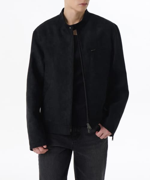Synthetic Suede Racer Jacket [Black]
