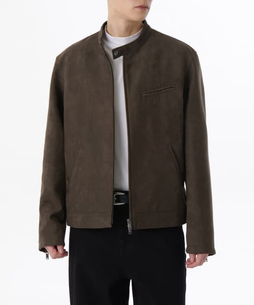 Synthetic Suede Racer Jacket [Brown]