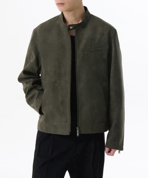 Synthetic Suede Racer Jacket [Dusty Khaki]
