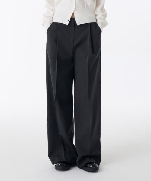 Womens Low Waist Deep Tuck Extra Wide Hidden Banding Slacks [Charcoal Gray]