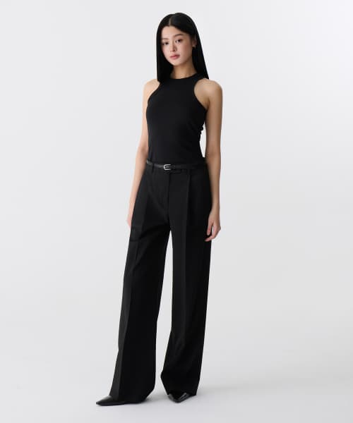 [Cooltandard] Women's Low Waist Deep Tuck Wide Hidden Banding Slacks [Black]