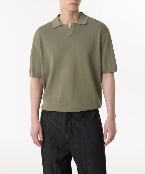 Cool Touch Slit Neck Knitted Polo Shirt [Sage]