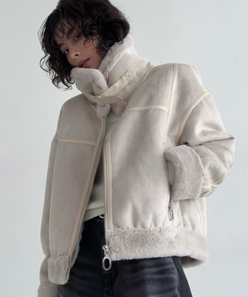 FAUX fur high-neck mustang jacket [mink/ivory]
