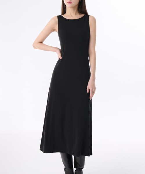 Womens Soft Jersey Flare Long Dress [Black]