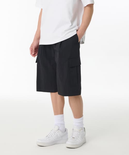 Nylon Cargo Banding Bermuda Pants [Black]